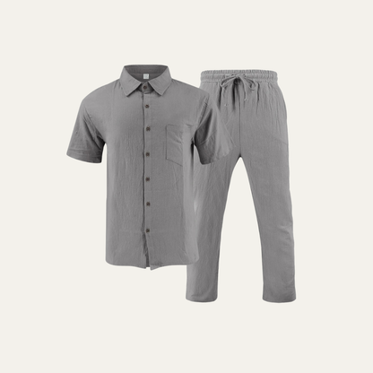 Men's Linen Shirt And Pants Set Natural Summer