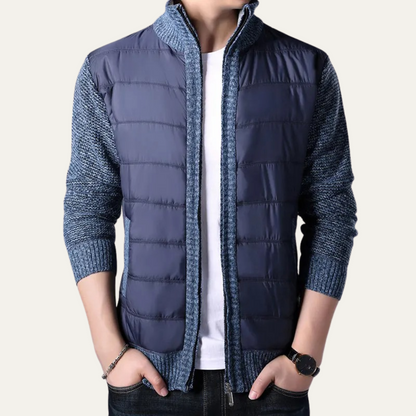 Men's Winter Puffer Jacket Knit Sleeve Zip Up