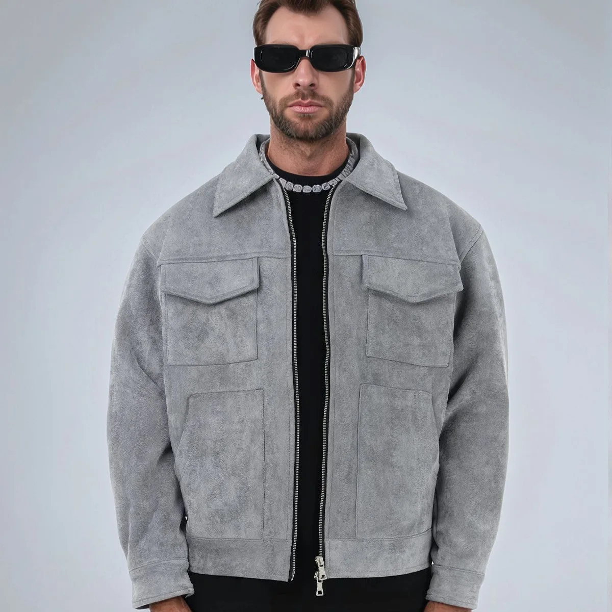 Men's Suede Biker Jacket Zip Up Casual