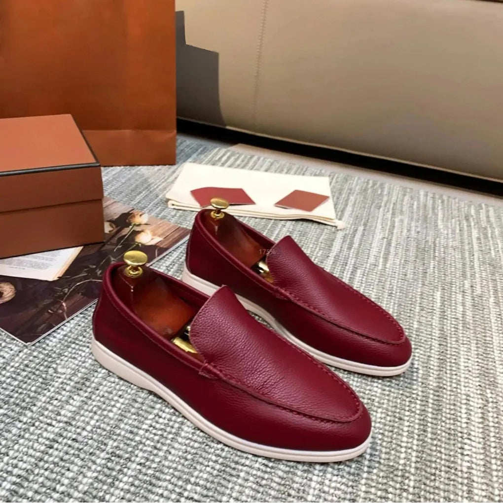 Ladies Loafers Elegant Leather Brown - VibreMode