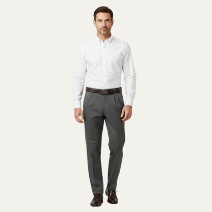 Men's Classic Straight Leg Pants Double Pleated Wool Black