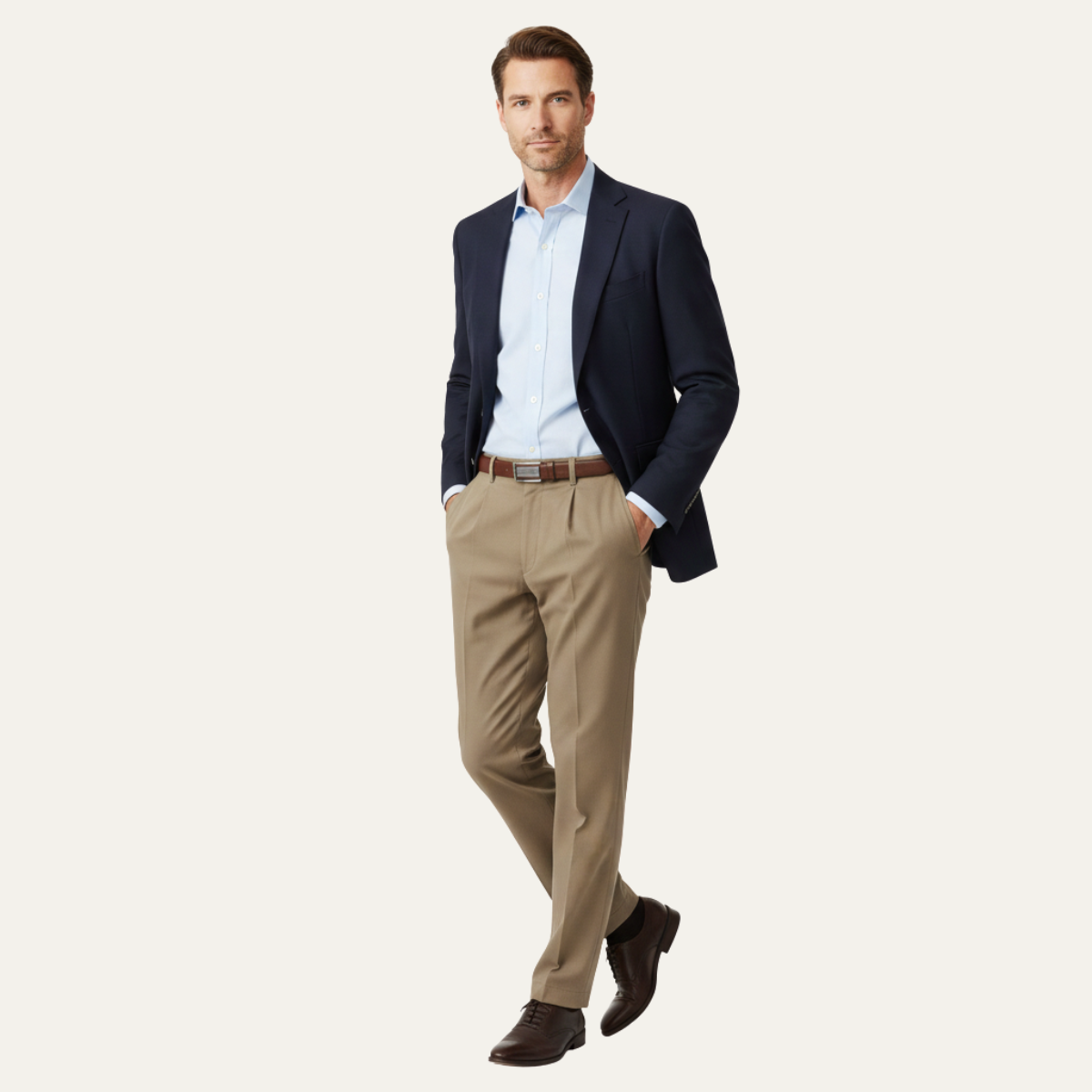 Men's Double Pleated High Waist Straight Leg Pants