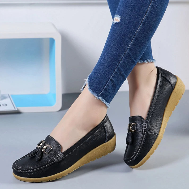 Women Leather Cut-Out Ballerina Flats