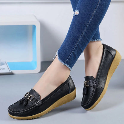 Women Leather Cut-Out Ballerina Flats