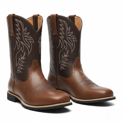 Rugged Mens Cowboy Boots with Embroidery Detail