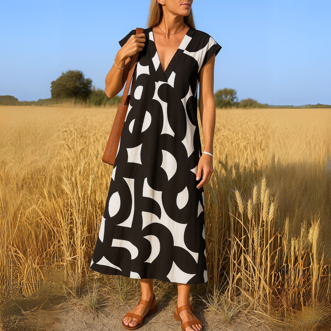 Women's V Neck Flowy Evening Dress - VibreMode