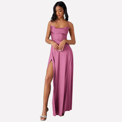 Women's Backless Maxi Dress High Side Slit