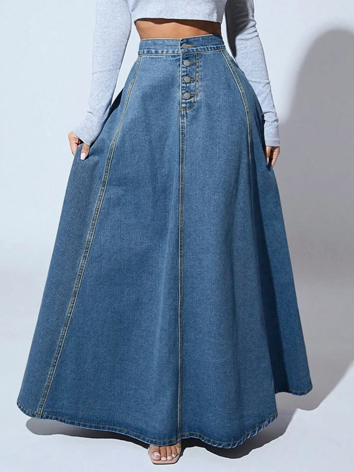 Women's Denim A-Line Skirt Button Front