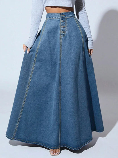 Women's Denim A-Line Skirt Button Front