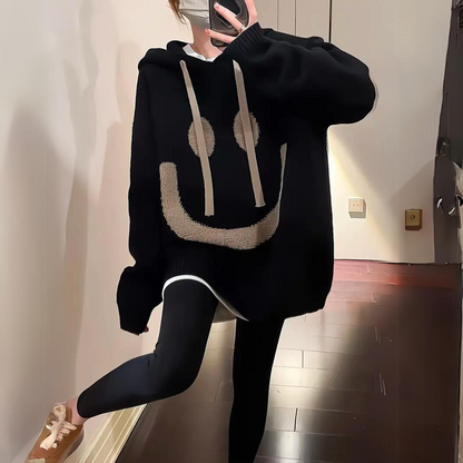 Women's Plus Size Knitted Hoodie Smiley Face