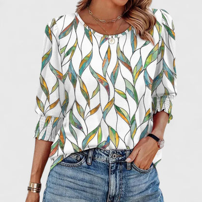 Women's Crew Neck Smocked 3/4 Sleeve