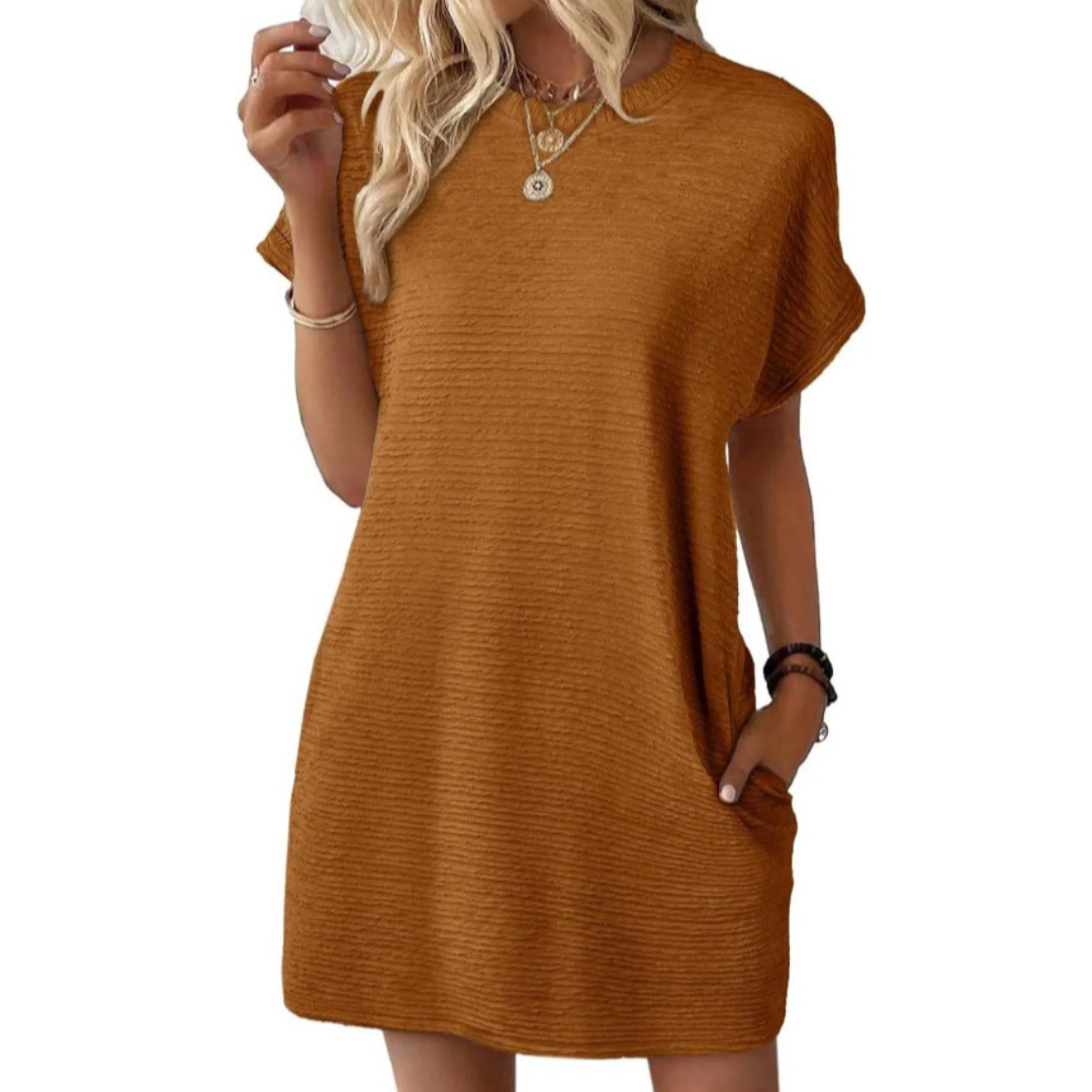 Women's Crew Neck Mini Dress Short Sleeve Cotton