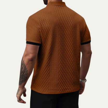 Men's Textured Polo Shirt Contrast Collar
