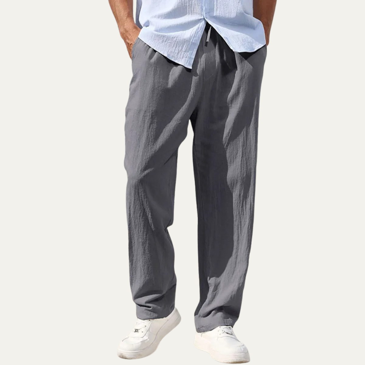 Men's Linen Straight Leg Pants Lightweight Beige