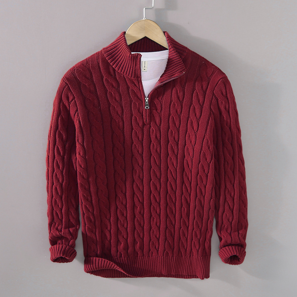 Men's Knit Quarter Zip Sweater Cable Pattern