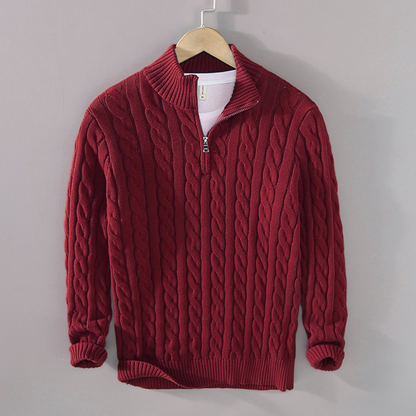 Men's Knit Quarter Zip Sweater Cable Pattern