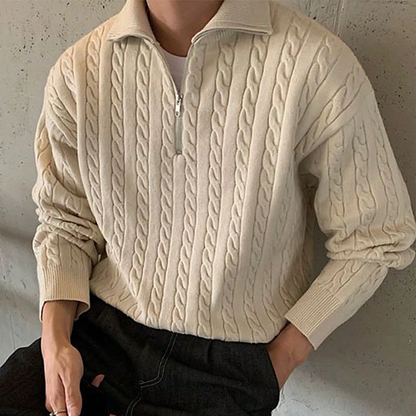 Men's Cable Knit Half Zip Sweater Warm Chunky Knit