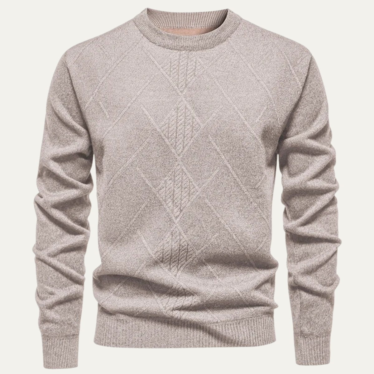 Men's Crew Neck Knit Sweater Warm Diamond Pattern
