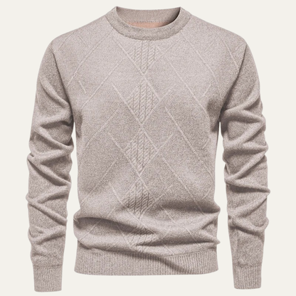 Men's Crew Neck Knit Sweater Warm Diamond Pattern
