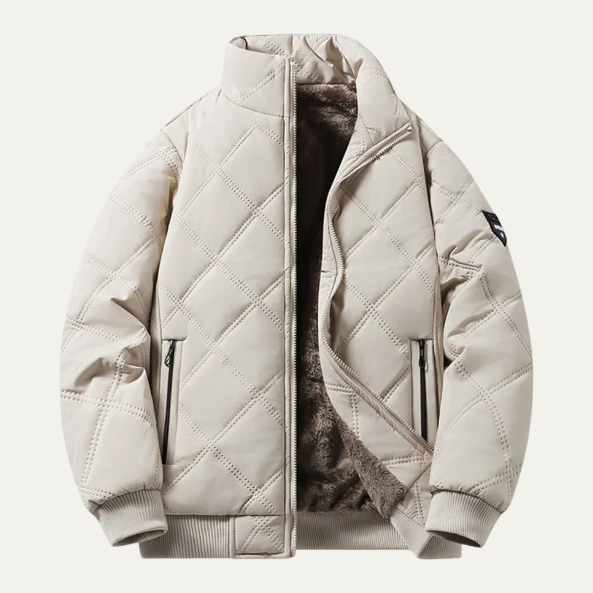 Men's Quilted Jacket Windproof Thermal Padded Fleece Lining Coat