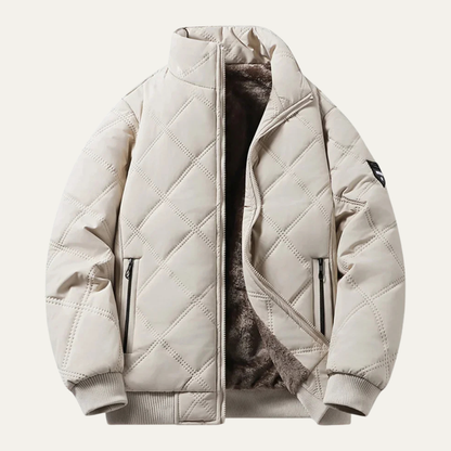 Men's Quilted Jacket Windproof Thermal Padded Fleece Lining Coat
