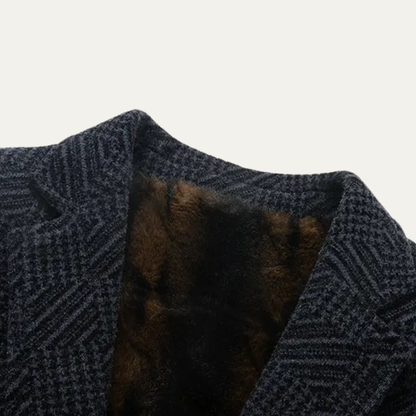 Mens Business Blazer Chenille Soft Fur Lined Navy