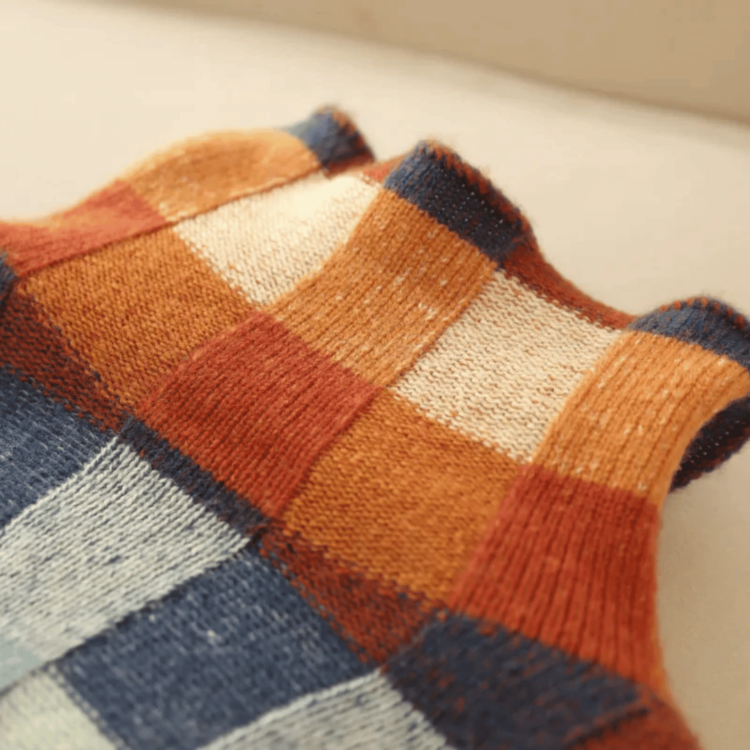 Cashmere Turtleneck Sweater Patchwork Design