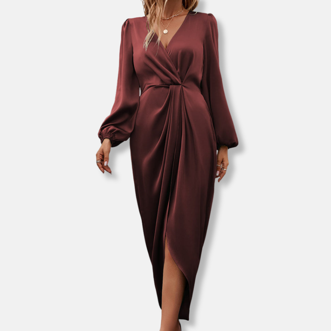 Women's Satin Midi Dress Asymmetric Hemline