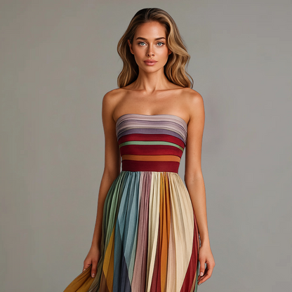 Elegant Strapless Flowy Maxi Dress for Women