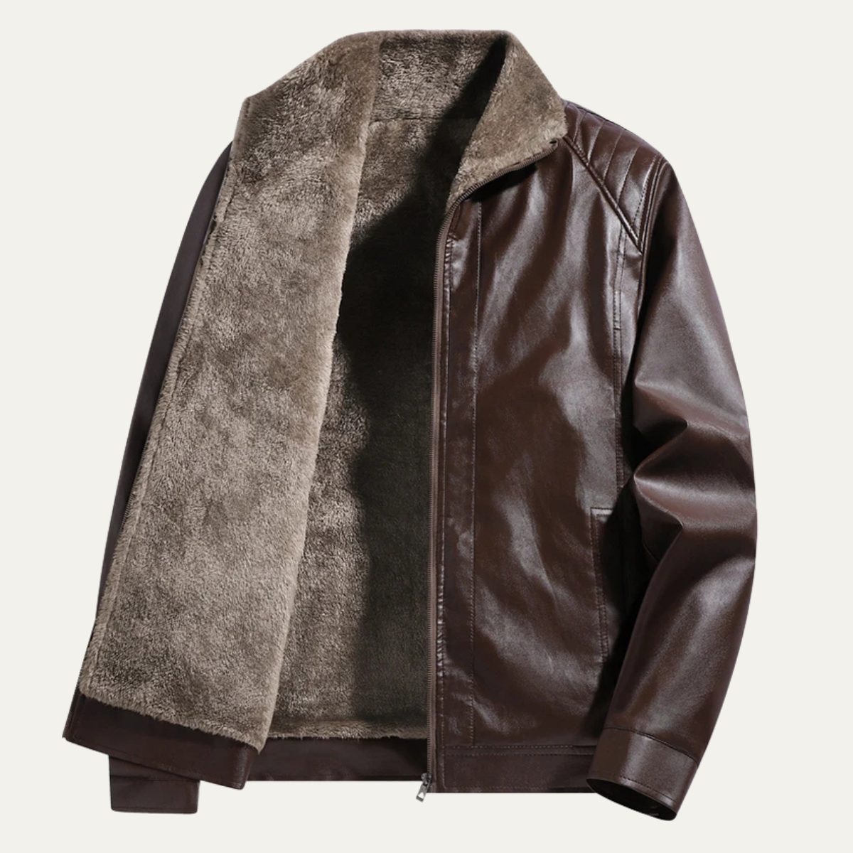 Men's Leather Jacket Fleece Lined Zip Up Coat