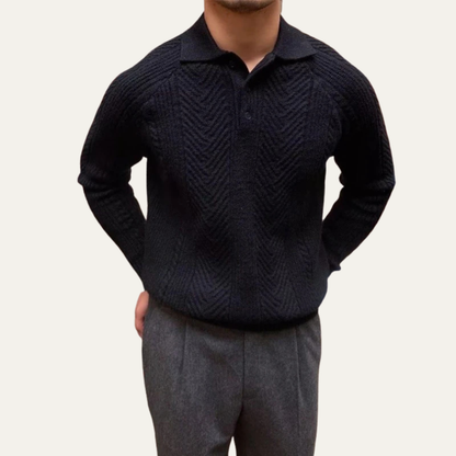 Men's Textured Knit Sweater Turn Down Collar