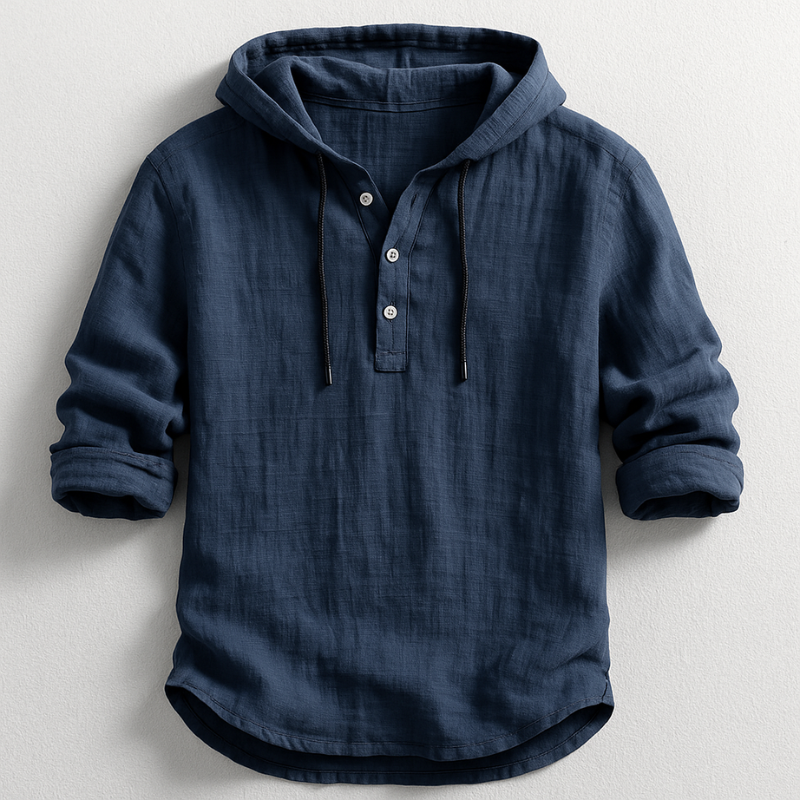 Men's Hooded Shirt Half-Button Placket Drawstring