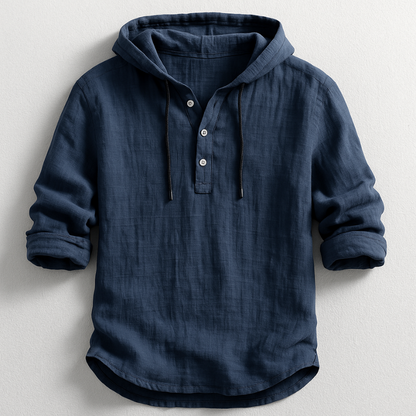 Men's Hooded Shirt Half-Button Placket Drawstring