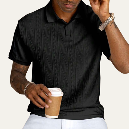 Men's Textured Polo Shirt Casual Button Up