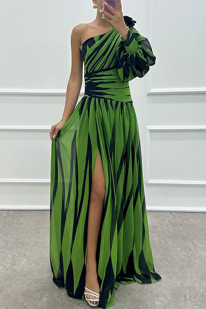 Chic Vertical Striped Off Shoulder Maxi Dress