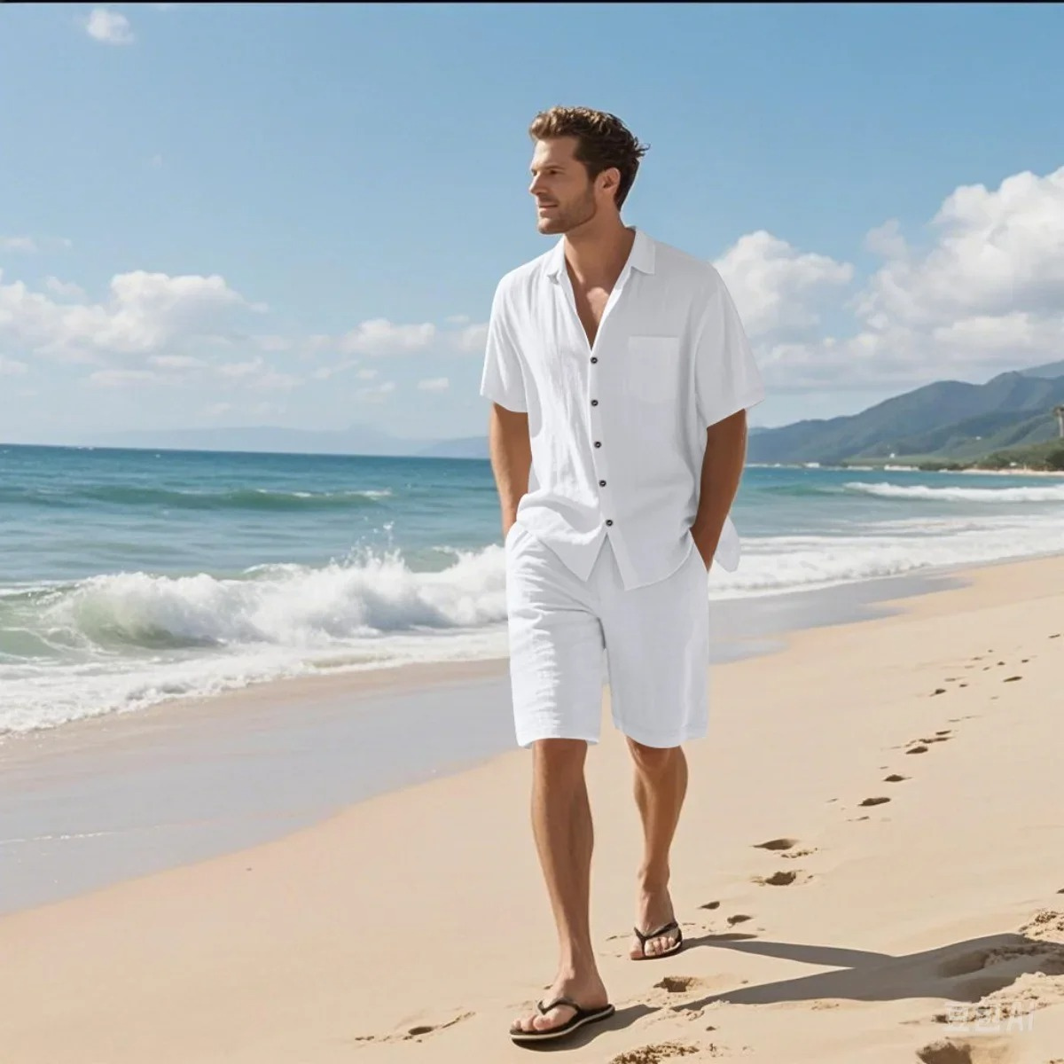 Men's Retro Beach Shirt And Shorts Set