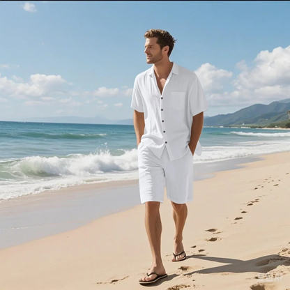 Men's Retro Beach Shirt And Shorts Set