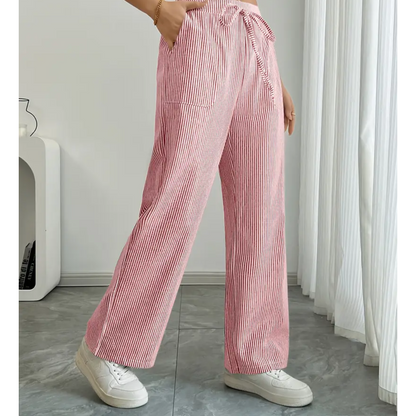 Comfortable Stripe Pants With Side Pockets