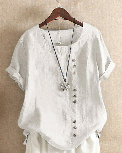 Relaxed Fit Ladies Summer Blouse with Buttons