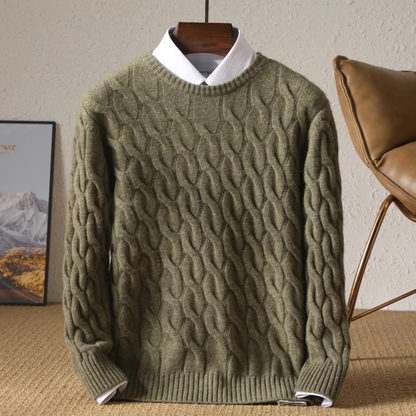 Men's Cable Knit Crewneck Sweater Warm Winter
