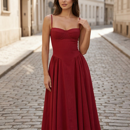 Midi Dress Corset Bodice Spaghetti Strap Women