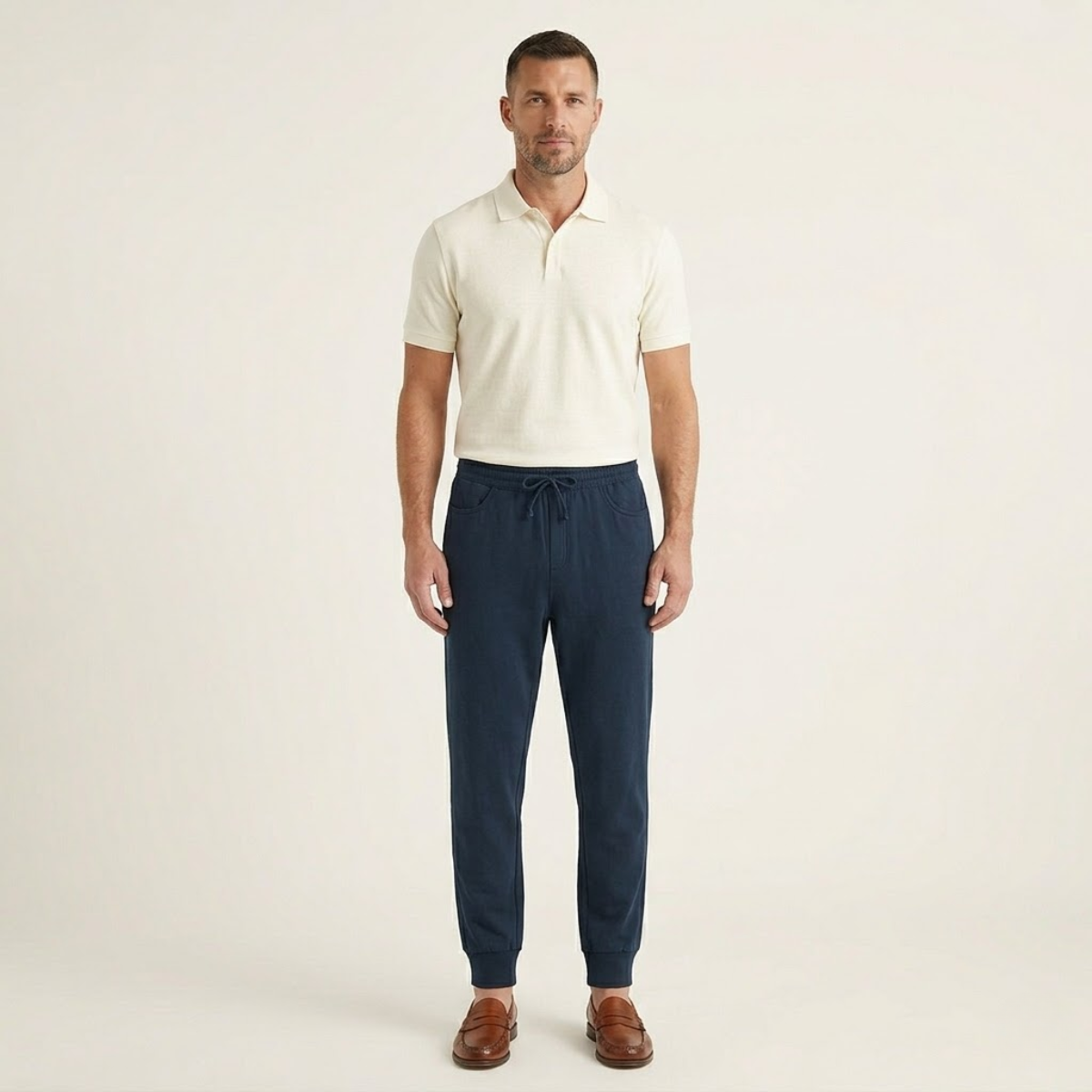 Men's Linen Jogger Pants Lightweight Beige