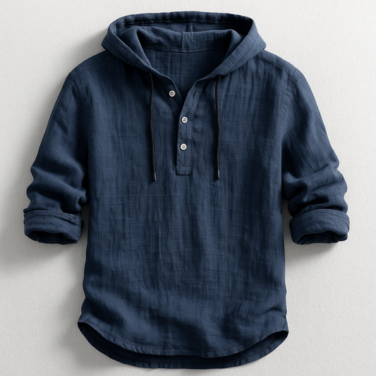 Men's Hooded Shirt Cotton Drawstring Rolled Sleeves - VibreMode