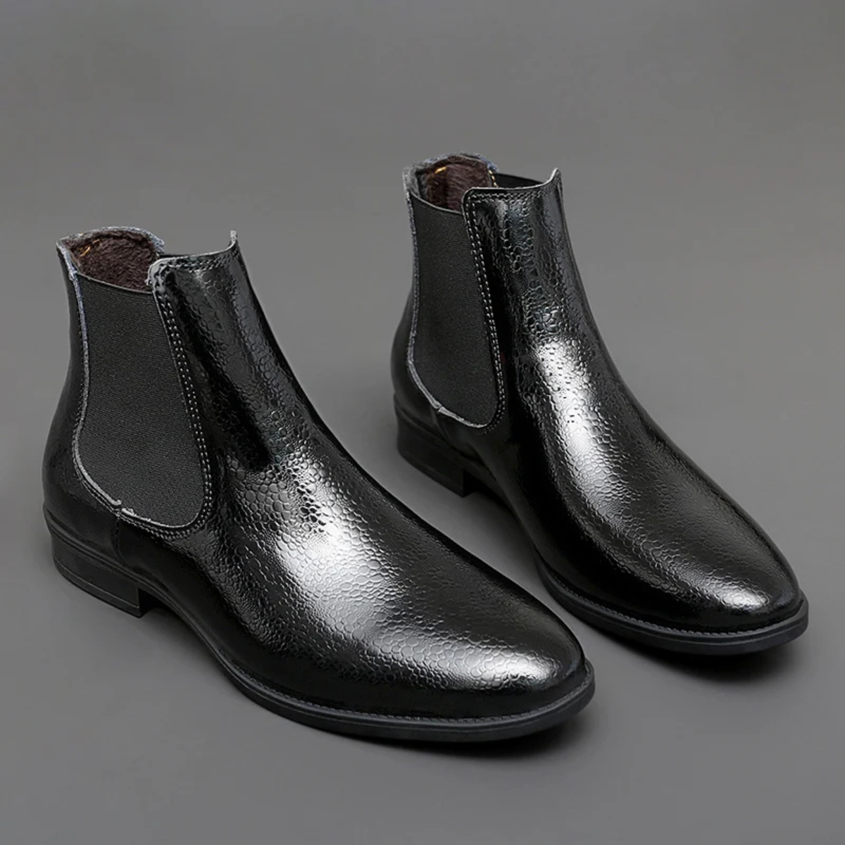 Men's Leather Chelsea Boots Elastic Sides Black