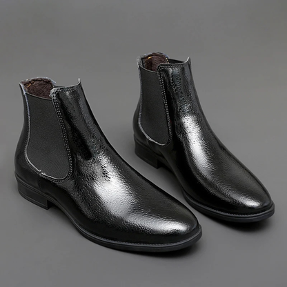 Men's Leather Chelsea Boots Elastic Sides Black
