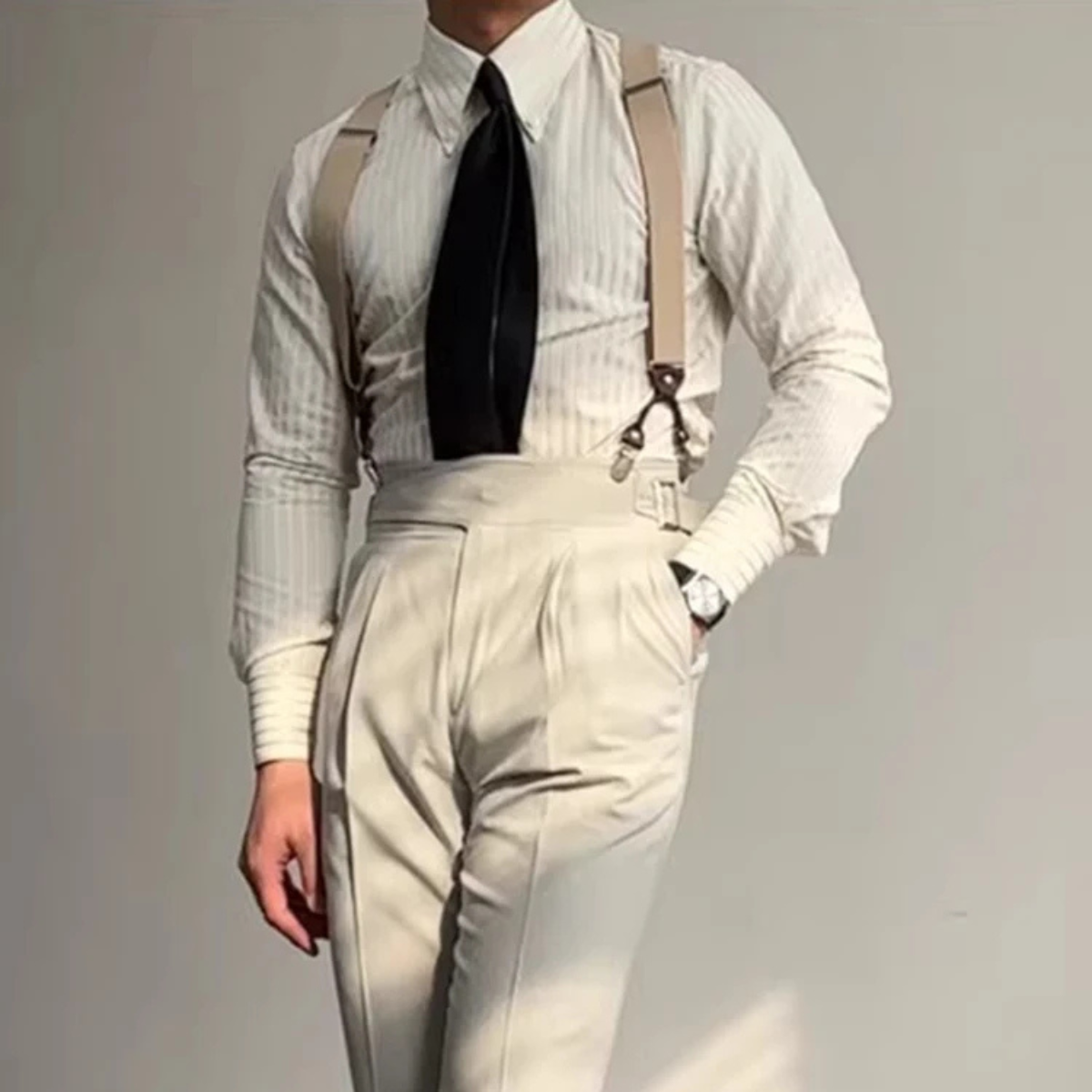 Mens Textured Pleated Dress Shirt Apricot