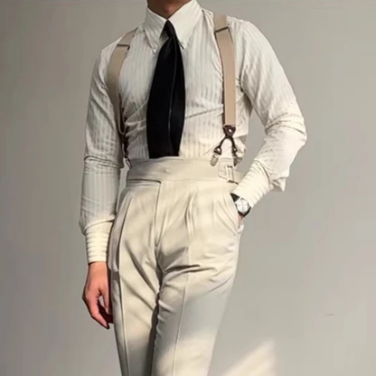 Mens Textured Pleated Dress Shirt Apricot