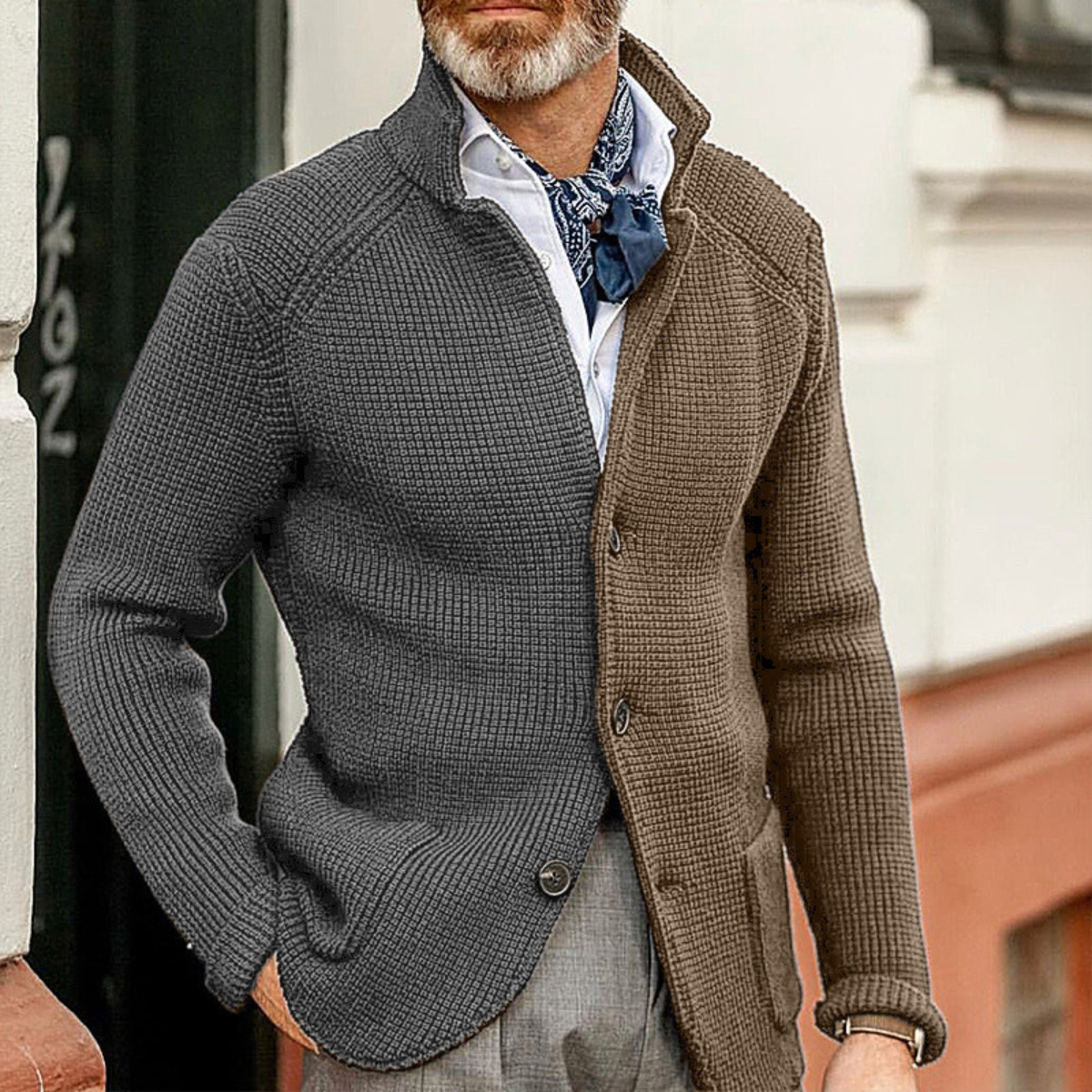 Men's Contrast Color Knit Cardigan