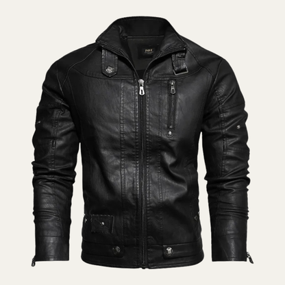 Men's Leather Biker Jacket Durable Black