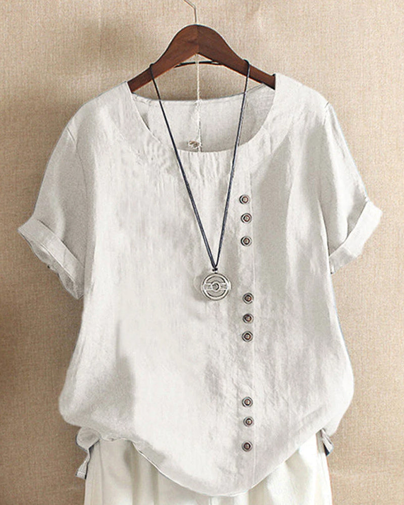 Classic Crew Neck Cotton Linen T-Shirt
